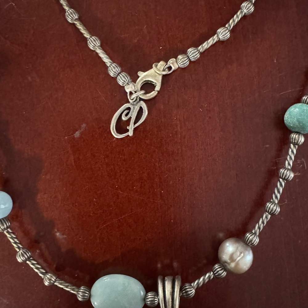 CAROLYN POLLACK STERLING SILVER 925 BLUE GEMSTONE ENHANCER PENDANT NECKLACE - Picture 3 of 4
